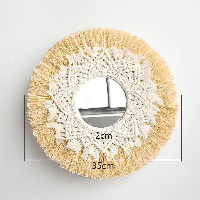 Boho décoration de la maison paille tissé à la main miroir