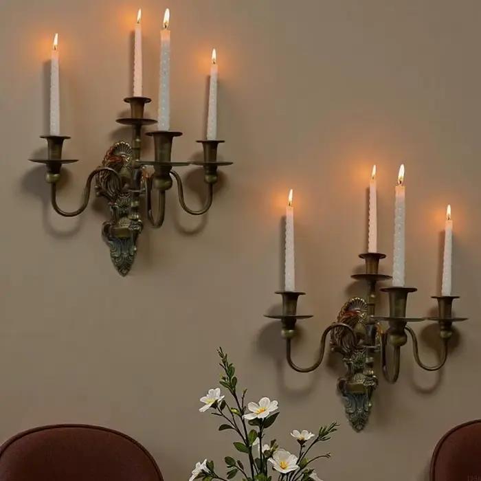 Appliques murales pour bougies, supports de bougies en métal à fixer au mur pour la maison, le salon, la salle à manger, décorations rustiques de style ferme
