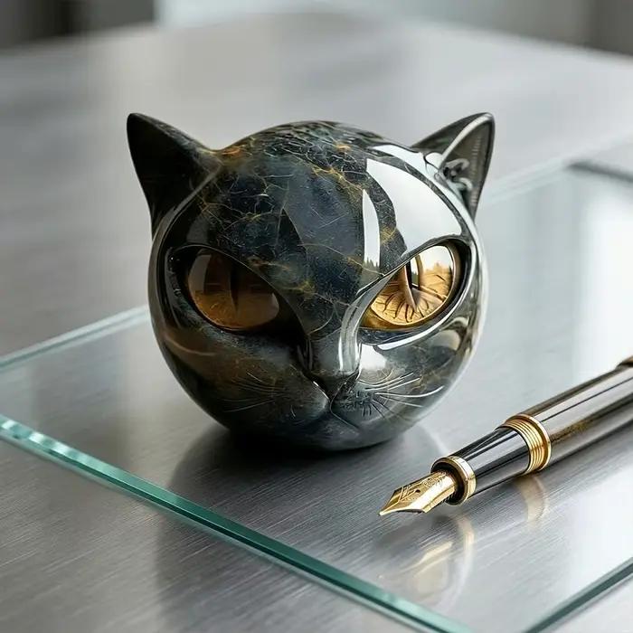 Ornement tête de chat noir avec effets oculaires 3D