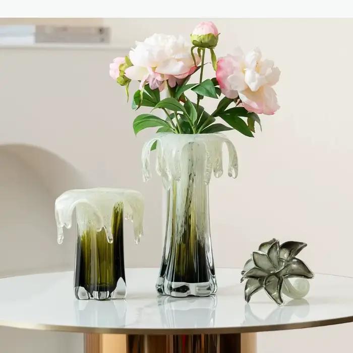 Vase en verre dégradé vert, vase à fleurs en verre liquide, arrangement floral, hydroponie, terrarium, accessoires de décoration pour la maison