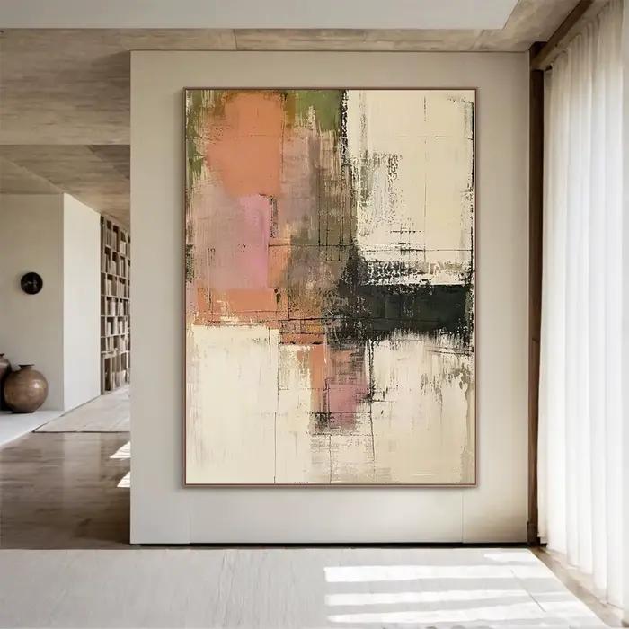 Peinture à l'huile abstraite originale Mhemyo, grande taille, beige neutre, art mural texturé, décoration moderne sur toile, décoration intérieure