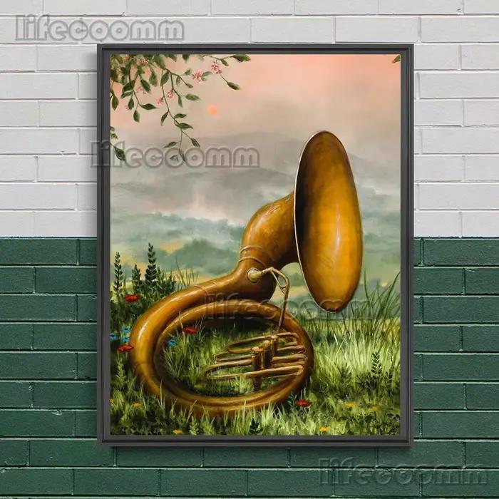 Couronne arbre racines et harpe surréaliste fantaisie Nature mur Art toile peinture Jungle nature morte Art affiche imprimer décor à la maison sans cadre
