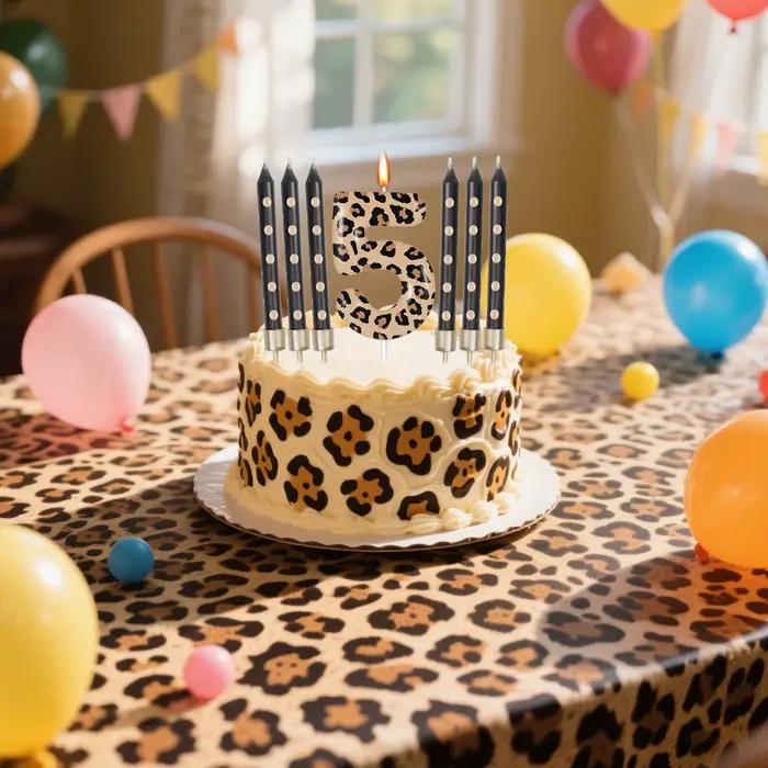 Bougies imprimées léopard numéro 0-9, bougies de gâteau d'anniversaire guépard, décorations de fête léopard, décorations de fête d'anniversaire d'animaux 7 pièces
