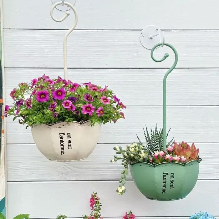 Pot de fleurs suspendu créatif vintage en forme de parapluie, style européen, pour fermes, décoration extérieure en fer forgé