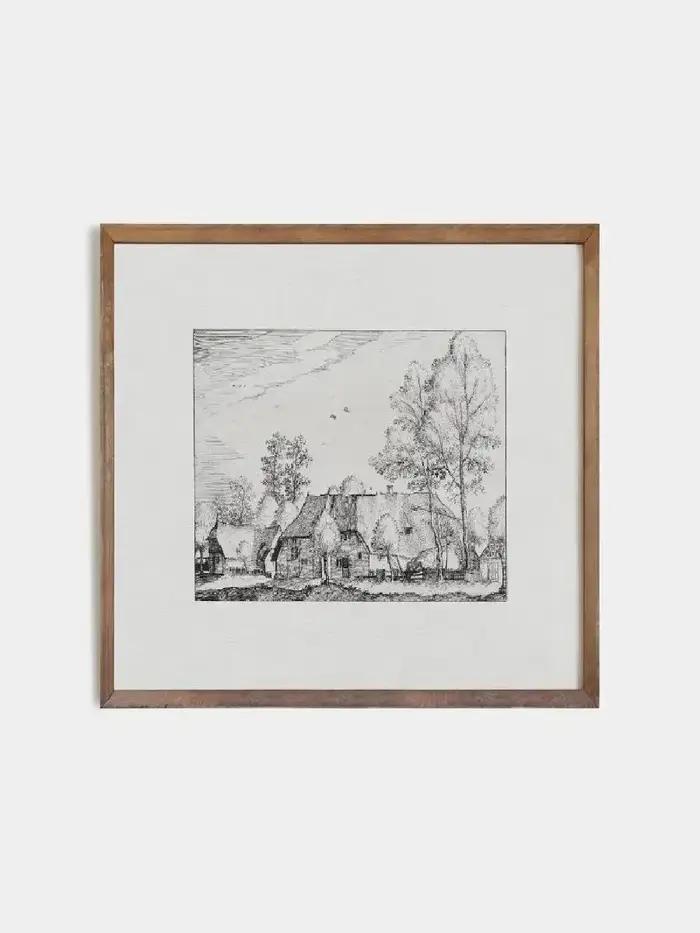 Affiche d'art de maison de campagne de paysage Vintage