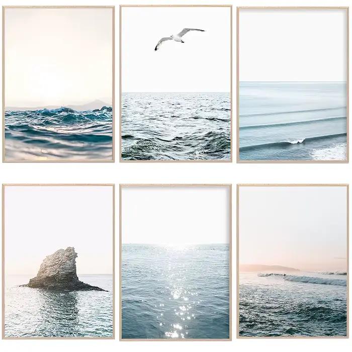 Affiche de vagues d'océan peinture aquarelle moderne toile rectangle vertical salon maison décoration occassionnels