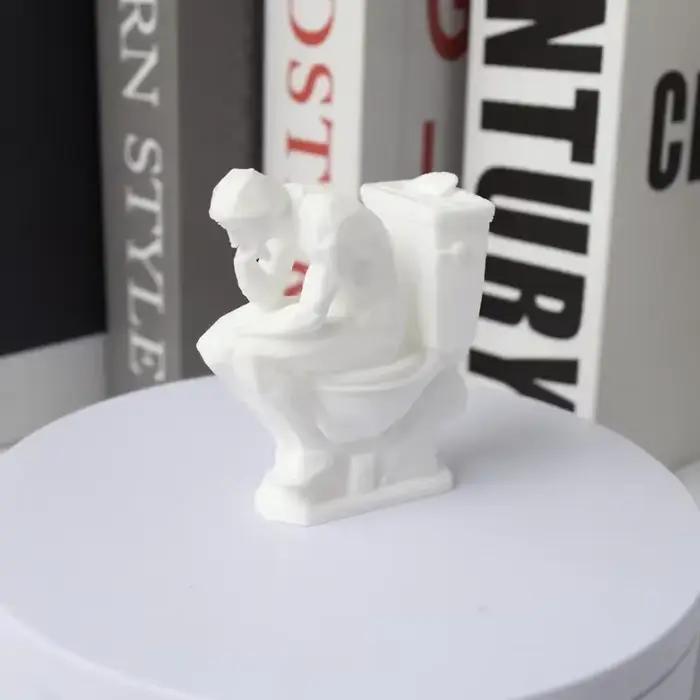 Statue de penseur, statue contemplative assise sur les toilettes, décoration de conception amusante, Sculpture de décoration de bureau pour bibliothèque de bureau