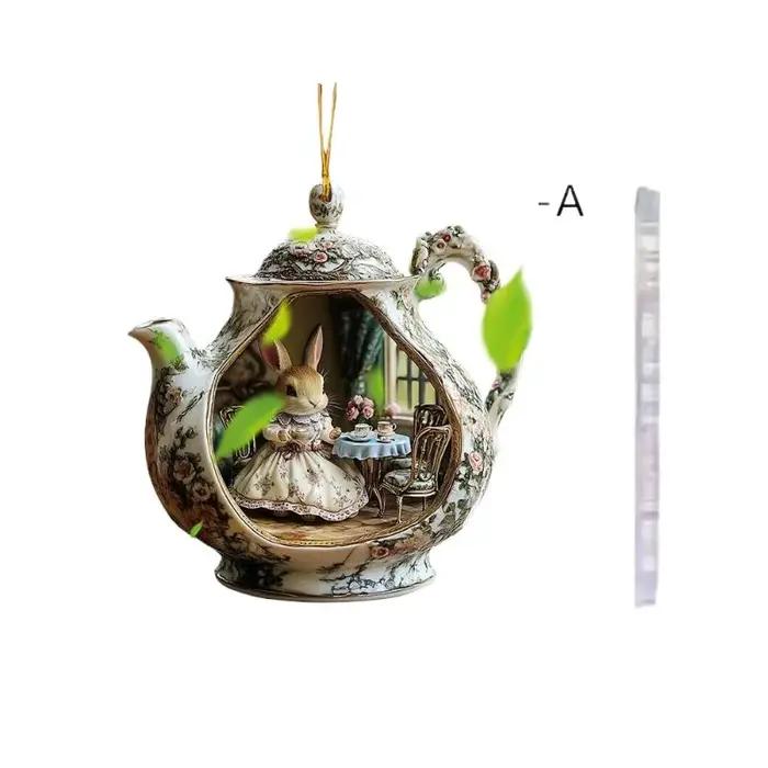 Décoration d'intérieur en acrylique 2D : Adorable lapin de Pâques dans une tasse à thé