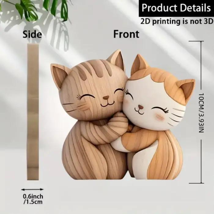 Sculpture de Couple chaton en bois