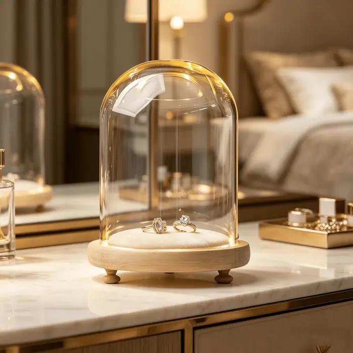 Dôme de présentation cylindrique en verre DIY avec base en bois pour bijoux et souvenirs occasions spéciales-decoration-boîte de rangement-fonction anti-poussière