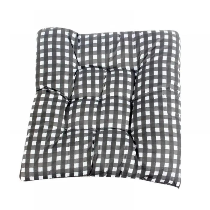 Coussin de siège de chaise carré à carreaux avec sangle coordonnante