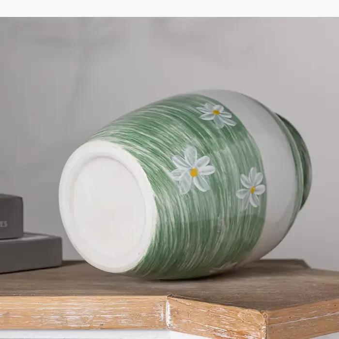 Vase en céramique peint à fleurs blanches, plante en pot, décoration de table, ornement, arrangement floral, vases floraux, décoration esthétique de la pièce