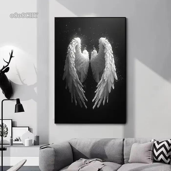 Toile de peinture avec belles ailes d'ange blanches