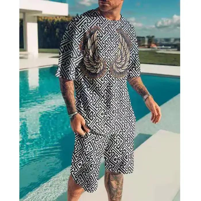 Costume d'été pour hommes, ensemble 2 pièces, chemises et Shorts à manches courtes, pantalons, vêtements décontractés, Jogging, survêtement hawaïen
