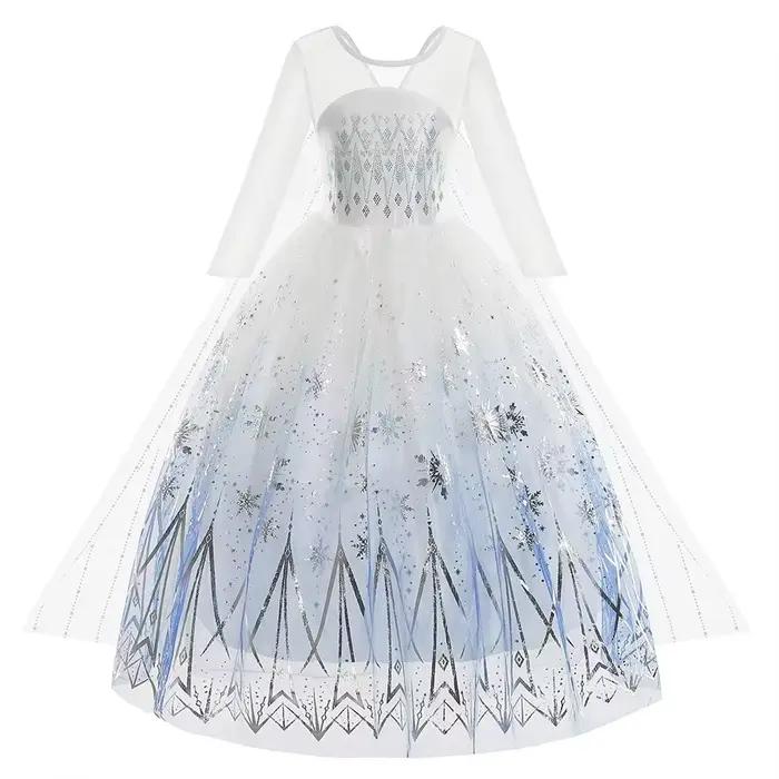 Robe de princesse Elsa Disney pour filles, blanche, imprimée, manches longues, en dentelle, ensemble cadeau de fête Festive, robe la reine des neiges, esprit de feu Olaf