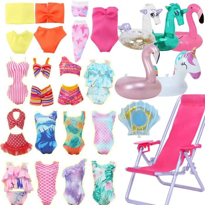 Ensemble de 3 accessoires pour poupée de 11,5 pouces (30 cm) 1/6 : Maillot de bain bikini + chaise de plage + bouée de natation – Tenue d'été pour jouet