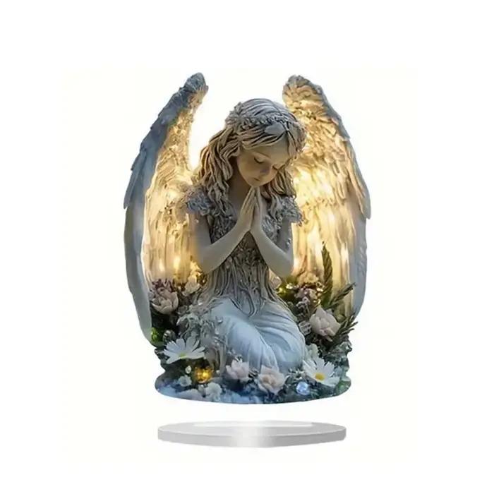 Statue d'ange de prière radieuse – Une décoration de bureau apaisante et chaleureuse