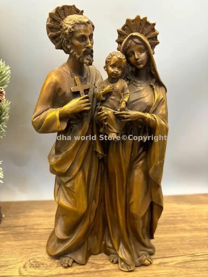 Christianisme catholicisme chrétien bronze sculpture statue religieuse sainte famille cuivre Madonna Mary