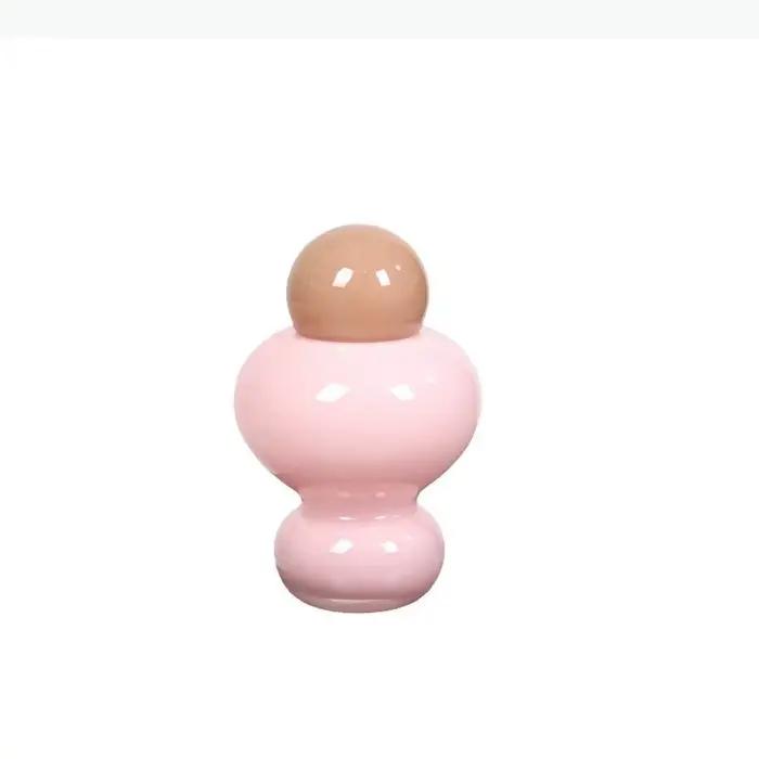 Joli vase circulaire en verre rose, pot de plante, décoration de table, arrangement de fleurs, vases à fleurs artificielles, décoration esthétique de la pièce