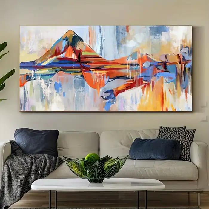 1 pièce d'impression sur toile de paysage de montagne abstrait, art mural moderne sans cadre, peinture texturée colorée, Mi