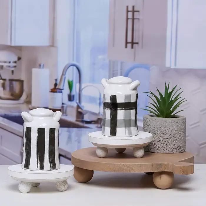 Mini rehausseurs déco défini pour affichage-rehausseurs en bois pour la décoration intérieure, décor de cuisine-paquet de 2 élévateurs ronds de 4 pouces pour décor de ferme-rustique P