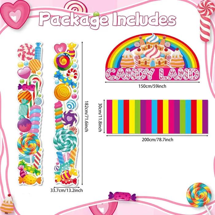 Décorations de fête Candyland, 4 pièces, couvertures de porte de bonbons, bannière suspendue de noël, toile de fond, magasin de terre de bonbons, signe de porche coloré