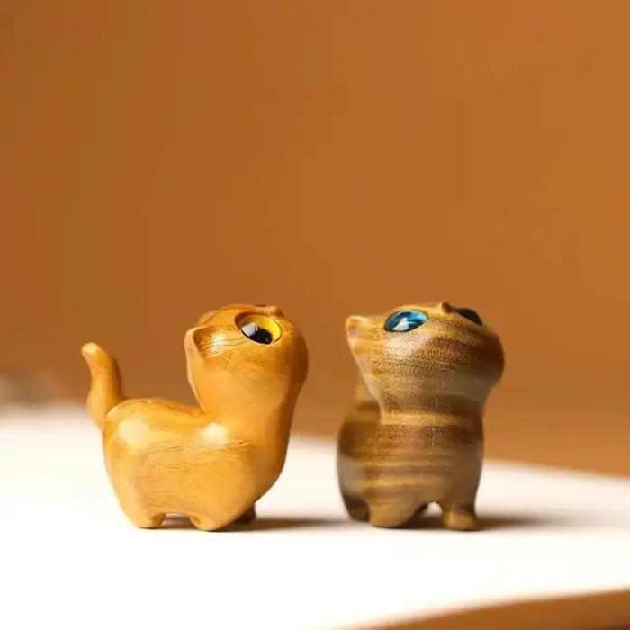 Figurine de chaton en bois mignonne et charmante