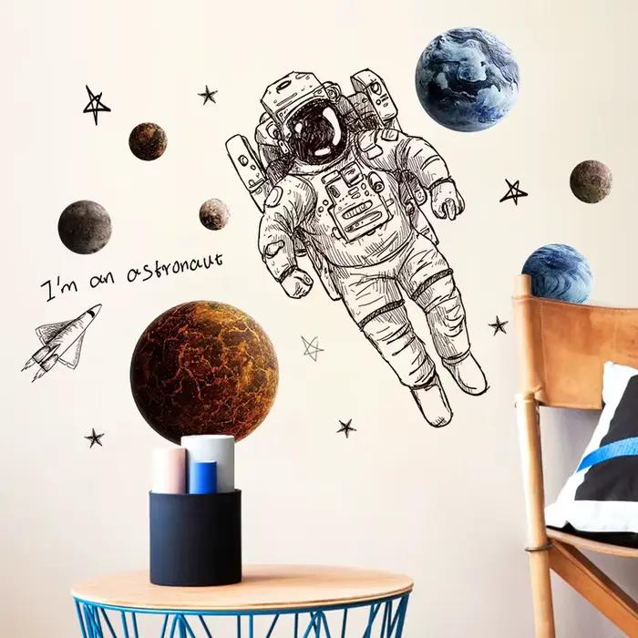 Stickers muraux astronaute moderne décoration de chambre d'enfant garçon univers spatial pour salon bureau occaions spéciales