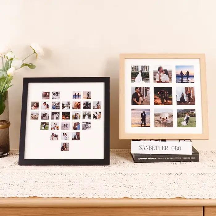 Cadre Photo personnalisé en forme de cœur pour Saint Valentin et anniversaires cadre photo collage en bois cadeau pour fiançailles mariage retraite naissance enfant anniversaire journée des enfants retour à l'école Nouvel An chinois Jour de la Terre Fête des pères Action de grâce Fête Noël Mariage P