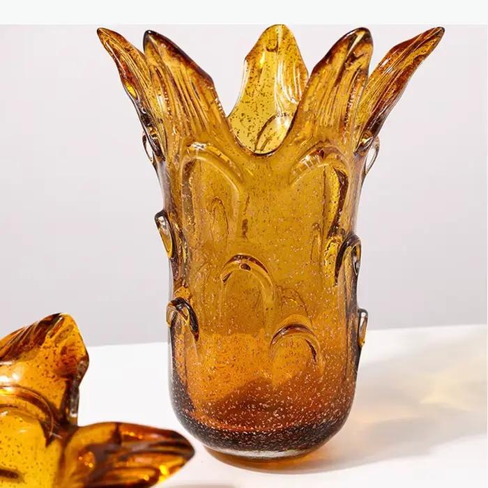 Vase en verre couleur ambre, forme florale, pots à fleurs, décoration de table, arrangement de fleurs, vases floraux, décoration esthétique de la pièce
