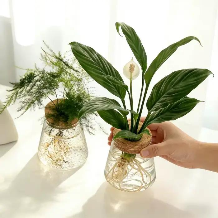 Support de plante hydroponique en verre transparent