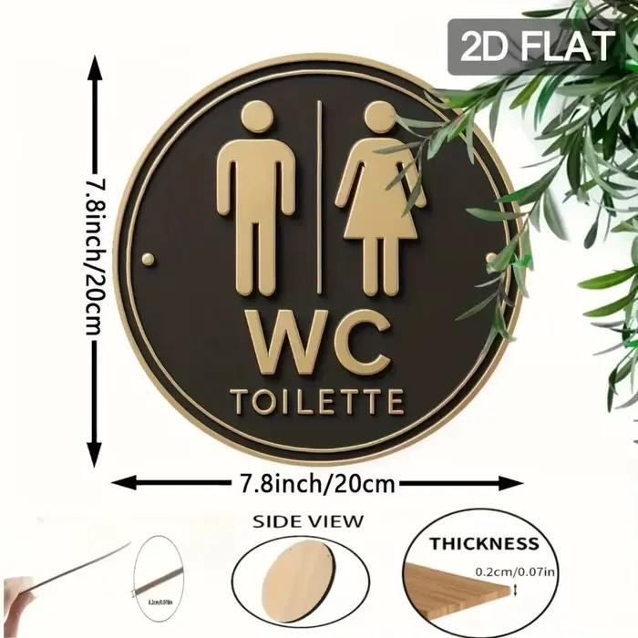 Panneau de toilettes allemand rond moderne, art mural 2D en métal plat pour porte de salle de bain