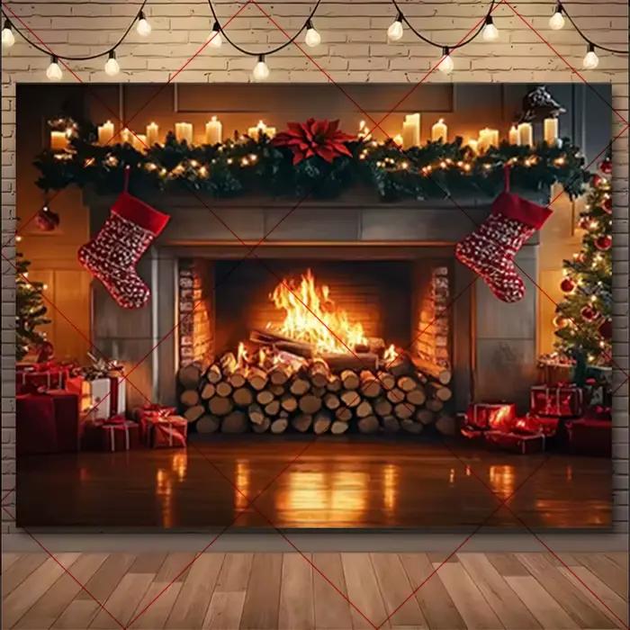 Fond de noël et d'hiver, décoration de fête de cheminée Vintage, fournitures de Studio Photo pour enfants, lanternes d'arbre de noël, paysage enneigé