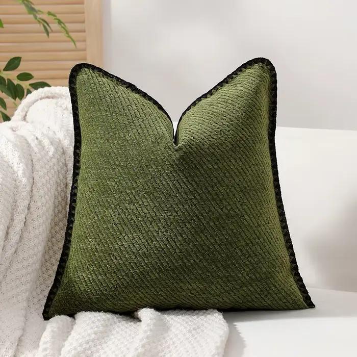 Housse de coussin Jacquard à Texture rayée en Chenille