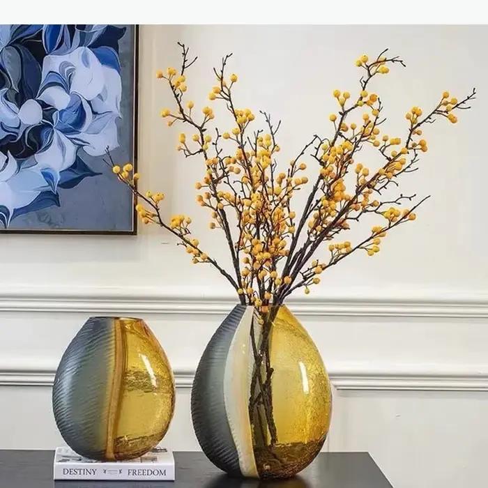 Vase en verre craquelé pour hydroponie, pots à fleurs, décoration de bureau, arrangement floral, couleur ambre, vases floraux, décoration moderne pour la maison
