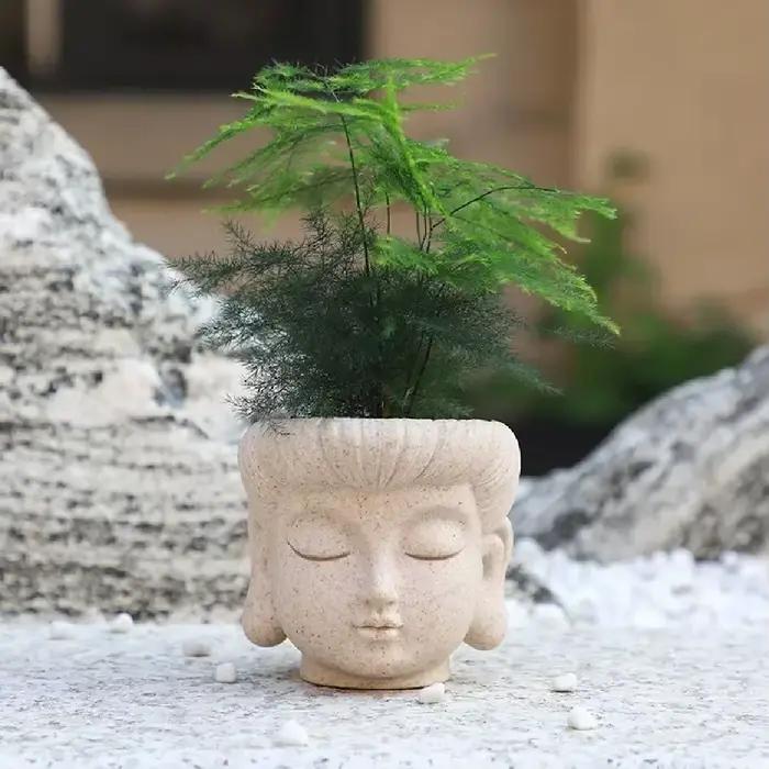 Statuette de tête de Bouddha en résine pour décoration intérieure, vase miniature pour plantes vertes, élément de décoration zen pour bureau et maison
