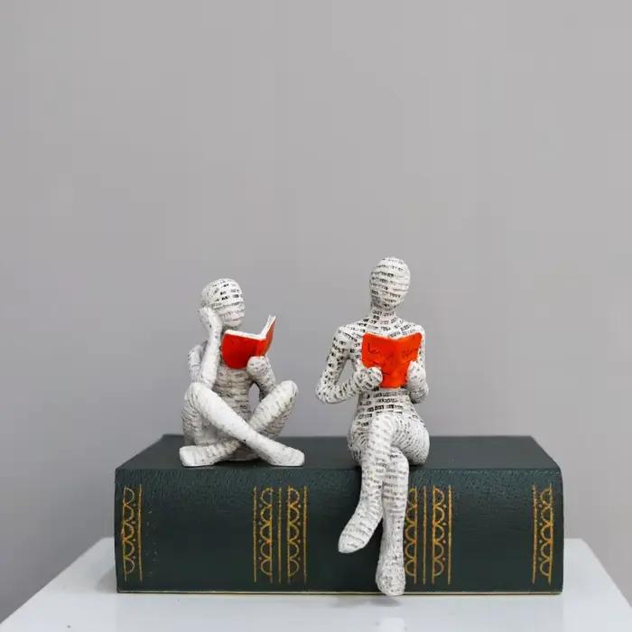 1 pièce, décoration de statue de penseur de femme en pâte de papier de lecture