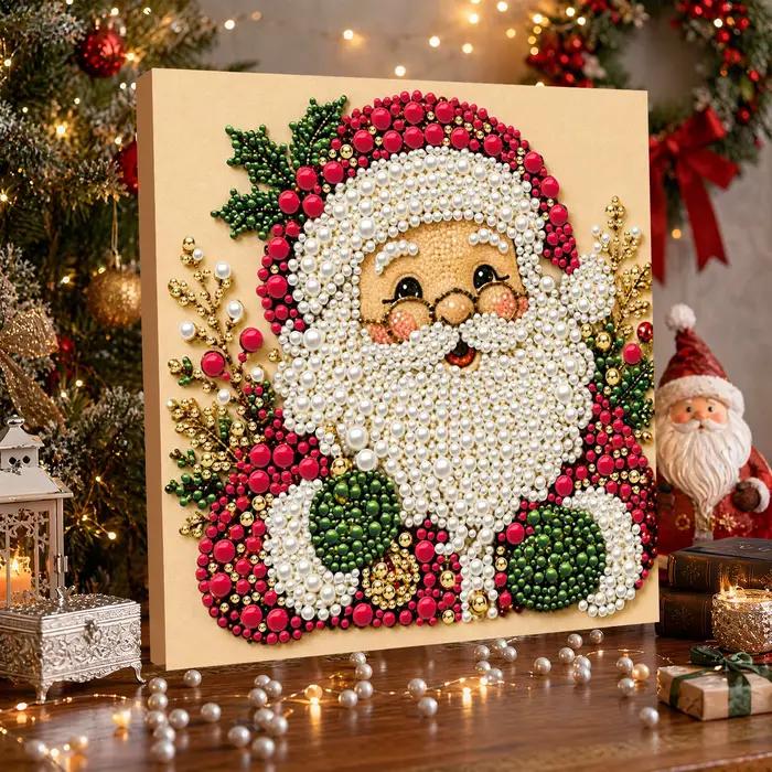 Décoration de Noël DIY, Père Noël, Bonhomme de neige, peinture en perles 3D, kits d'art diamant pour débutants, 20*20CM, pour la décoration murale de la maison, cadeau