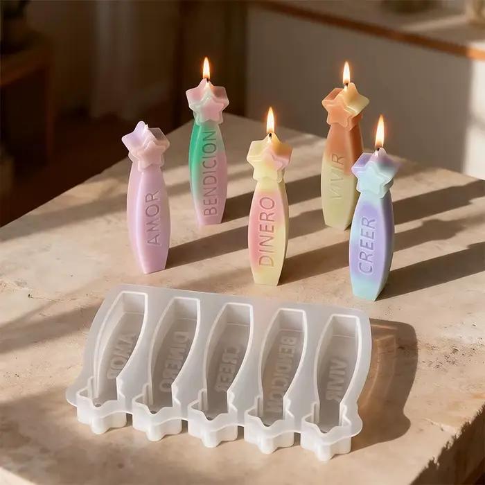 Moule à bougie pentagramme 3D avec alphabet espagnol pour bougies d'aromathérapie et artisanat fait main idéal pour la décoration et les cadeaux spéciaux
