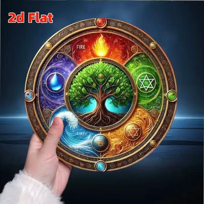 Art mural vintage en métal arbre de vie – Décor plat 2D avec éléments de feu, d'eau, de terre et d'air | Décoration d'intérieur unique pour chambres