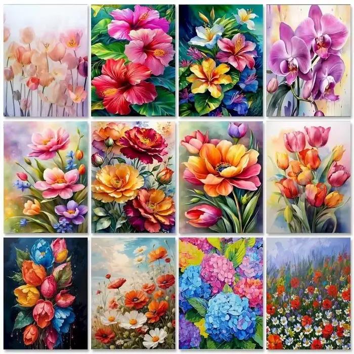 Kit de peinture par numéros DIY 40x50cm, fleurs, artisanat, toile à peindre, peinture par numéros pour décorations intérieures
