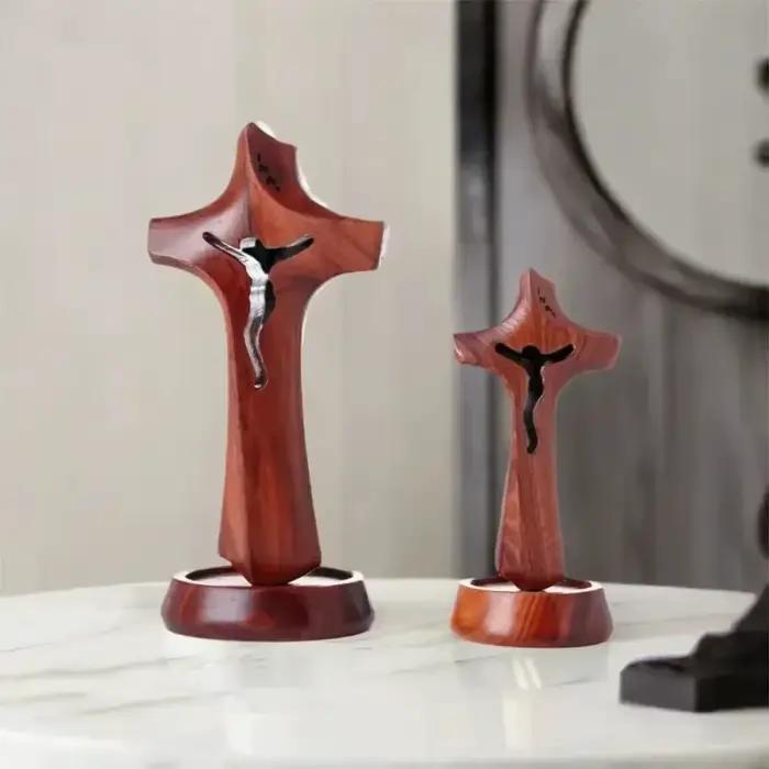 Statuette décorative en bois en forme de croix, artisanat d'art 2026, ornement pour la décoration de la maison, de la table et du mur