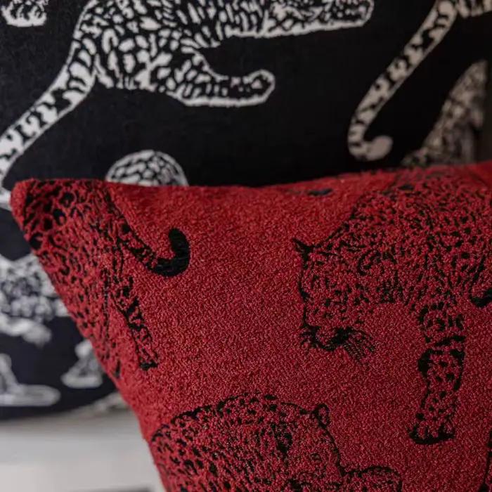 Housse de coussin Jacquard léopard Double face, taie d'oreiller de luxe haut de gamme, noir, blanc, vin, rouge, Design avancé, décoration de maison pour canapé