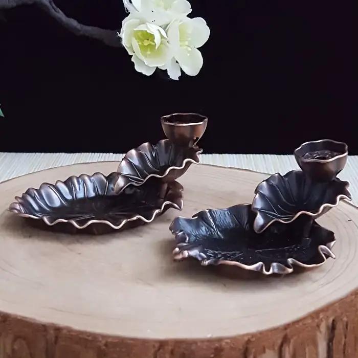 Mini brûleur d'encens à courant de compteur de feuilles de lotus, brûleur d'encens en alliage décoratif chinois, décoration de la maison