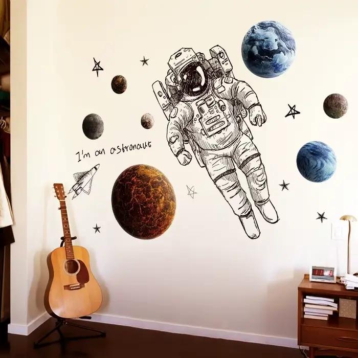 Stickers muraux astronaute moderne décoration de chambre d'enfant garçon univers spatial pour salon bureau occaions spéciales