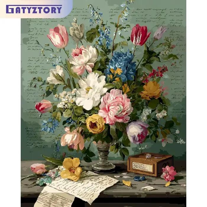 Peinture par numéros de vase 40x50cm moderne fleurs toile propylène décoration salon cadeau occasionnels création artistique ```