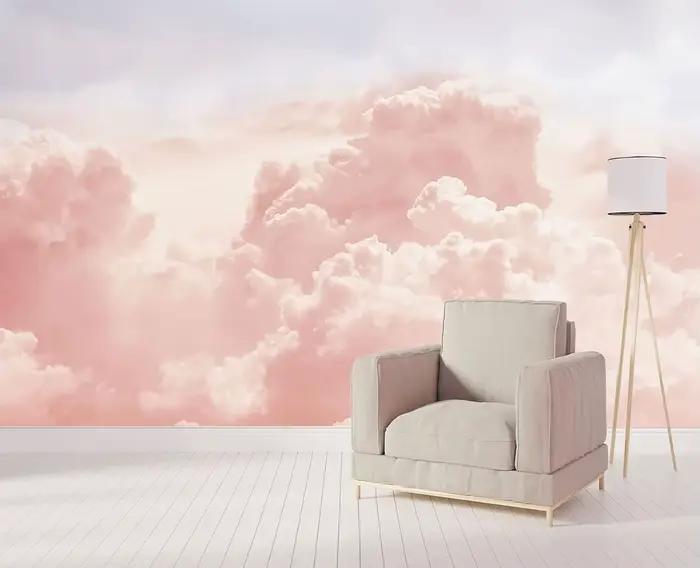 Papier peint nuage rose doux imprimé pour chambre à coucher