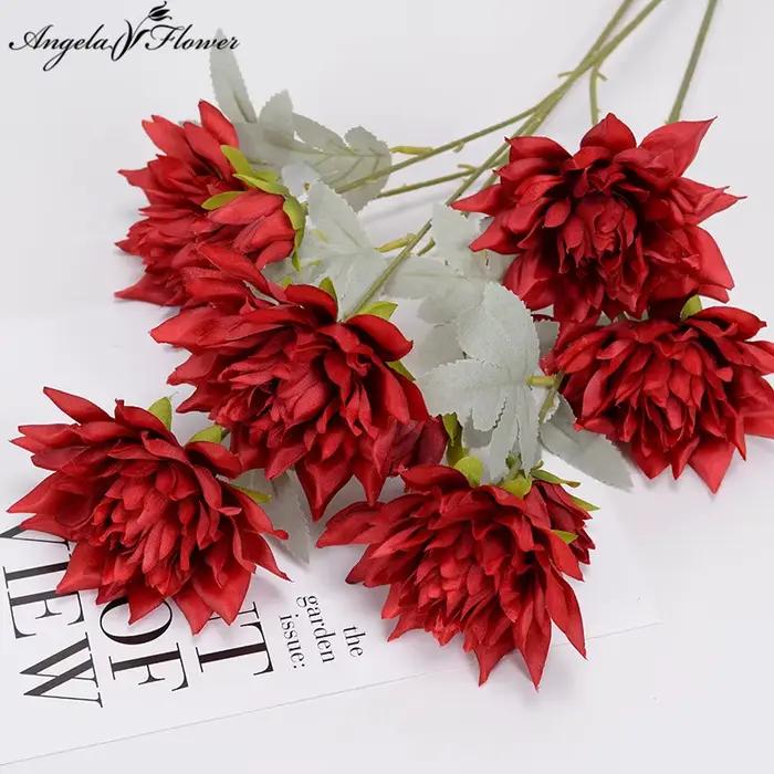 Fausse fleur de Dahlia artificielle de gardénia à 3 têtes, matériaux d'arrangement Floral de mariage, Vase de Table pour la maison, décor, accessoires Photo, vente en gros