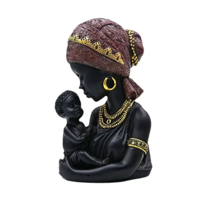 Statue africaine mère et enfant, buste d'art africain, Sculpture mère et enfant pour bibliothèque, étagère d'hôtel, table d'entrée