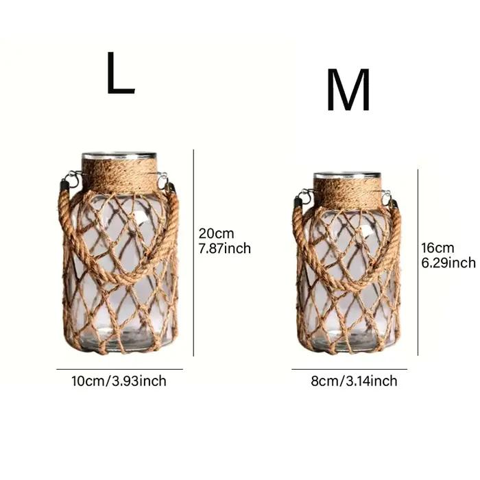 Vase en verre transparent de poche en maille tissée à la main